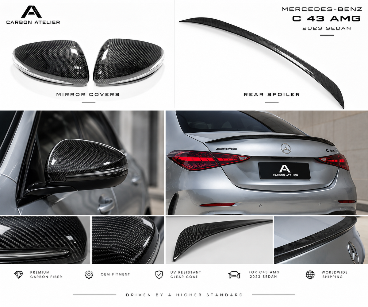 Carbon Fiber Rear Spoiler & Mirror Covers for Mercedes-AMG C43 /63 W206 Sedan 2023+