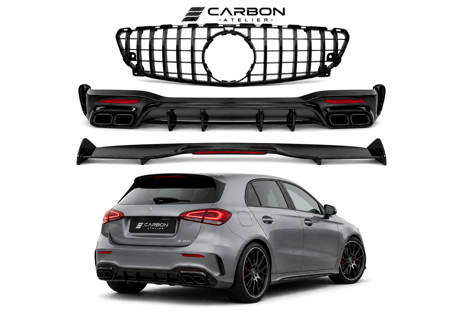 Mercedes-Benz A-Class W177 Carbon Fiber AMG Performance Package (2018+) – GT Grille, Rear Diffuser & Rear Spoiler