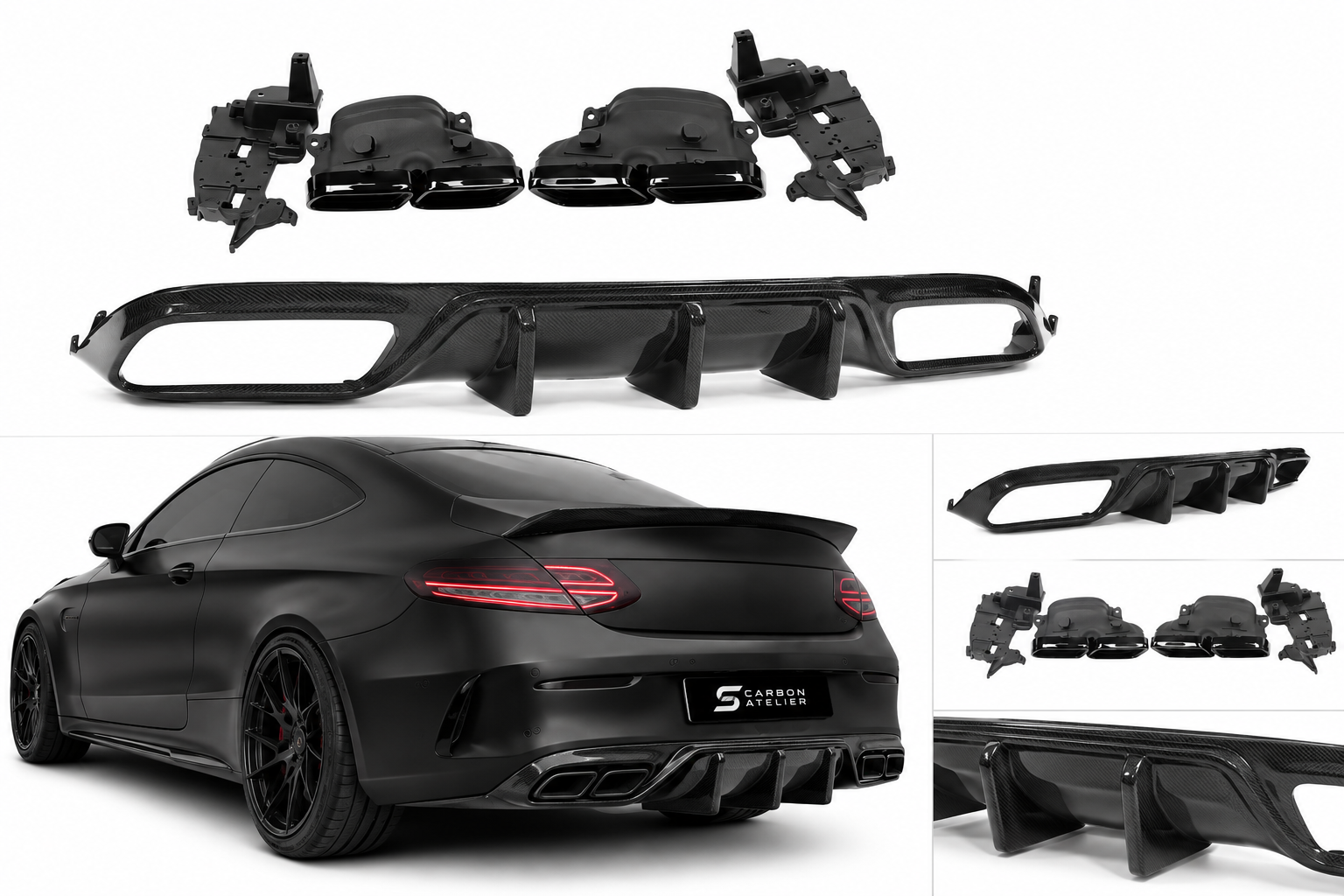 Mercedes-Benz C205 C63 AMG Sport Coupe Dry Carbon Fiber Body Kit | Front Lip + Rear Diffuser + Trunk Spoiler | 2015–2023