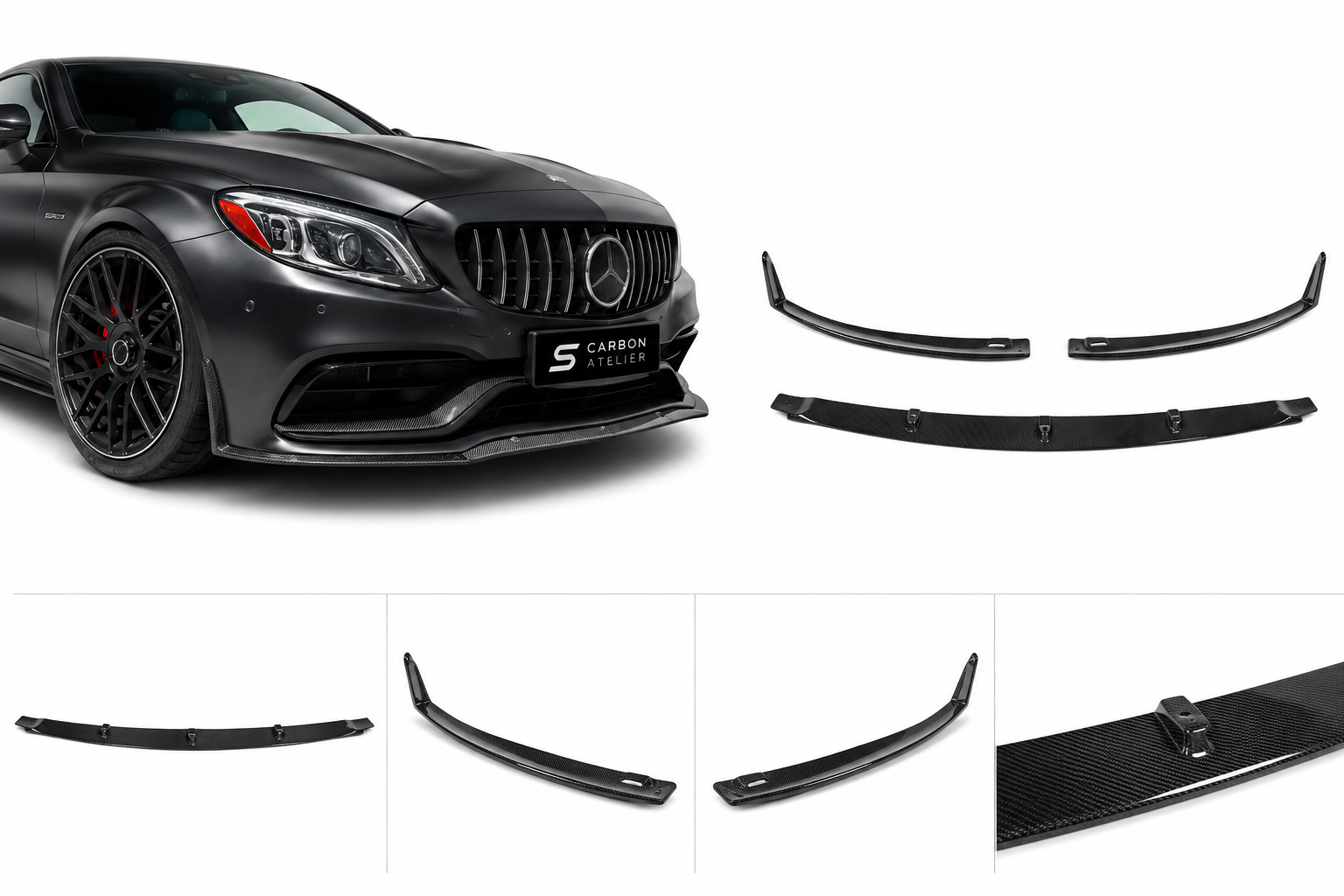 Mercedes-Benz C205 C63 AMG Sport Coupe Dry Carbon Fiber Body Kit | Front Lip + Rear Diffuser + Trunk Spoiler | 2015–2023