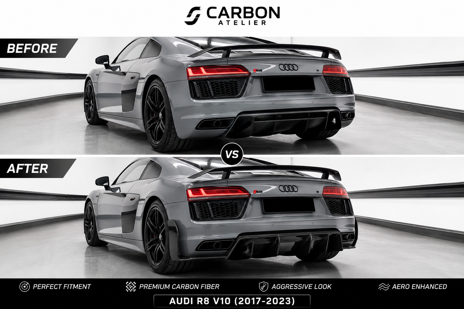 Carbon Fiber Rear Diffuser Kit for Audi R8 V10 (2017–2023) | Premium Performance Body Kit