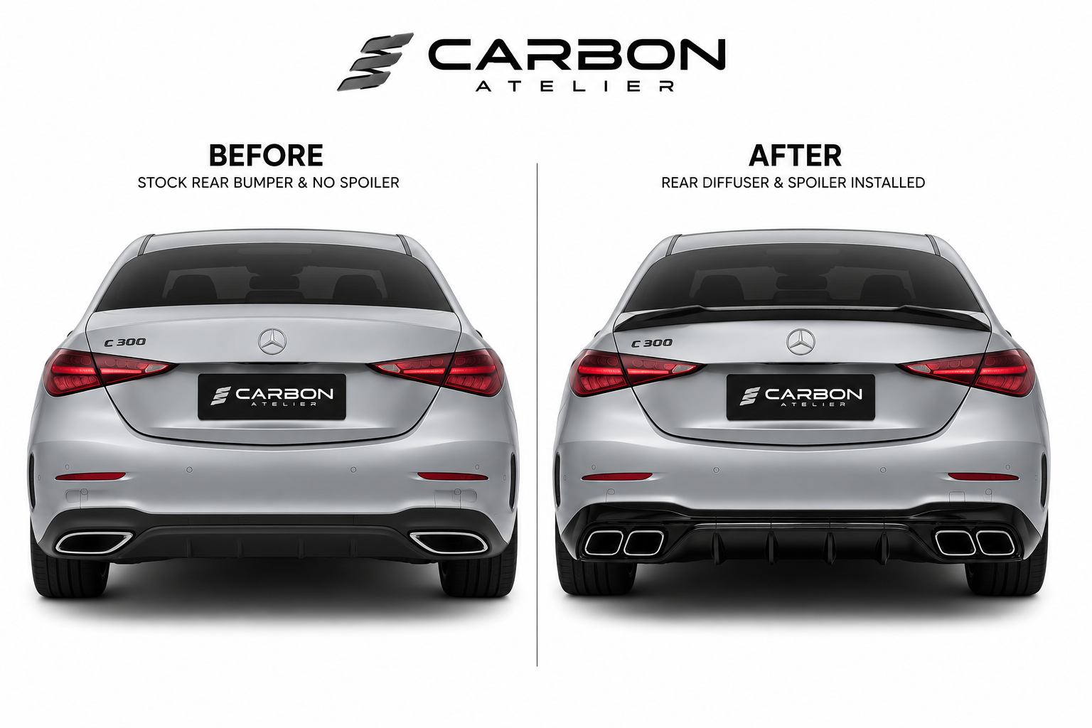 Mercedes-Benz C-Class W206 AMG Gloss Black Body Kit | Front Grille + Rear Diffuser + Trunk Spoiler | 2022-2026