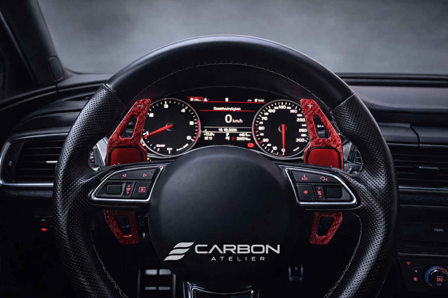 Carbon Fiber Paddle Shifter Extensions Compatible with Audi Steering Wheel – Red & Black Finish