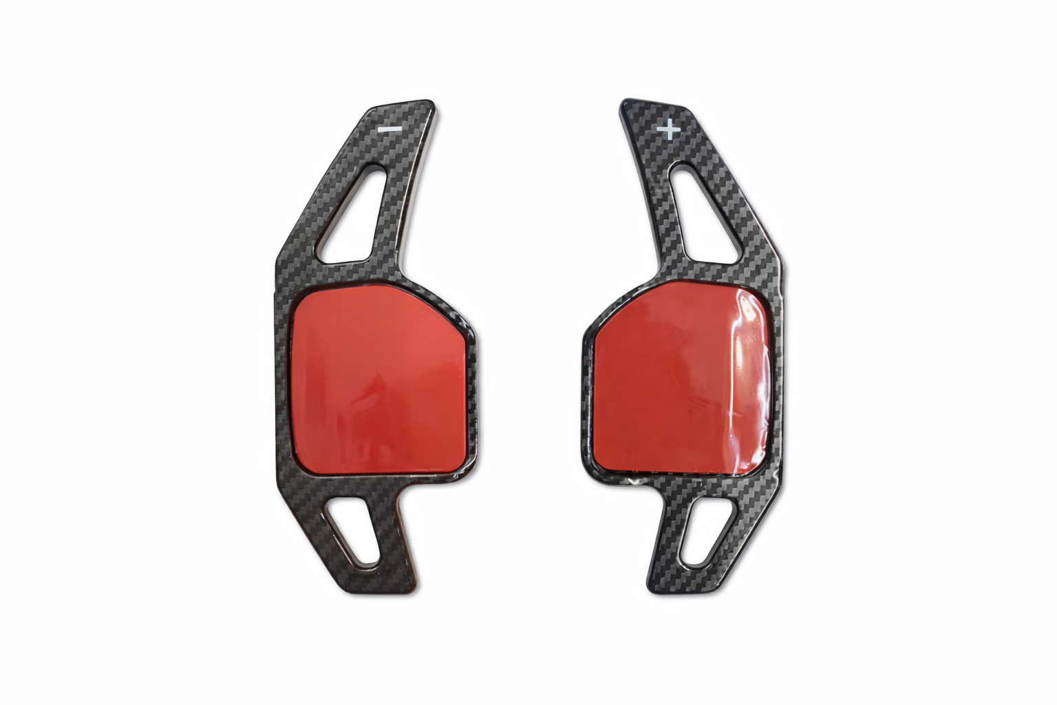 Carbon Fiber Paddle Shifter Extensions Compatible with Audi Steering Wheel – Red & Black Finish