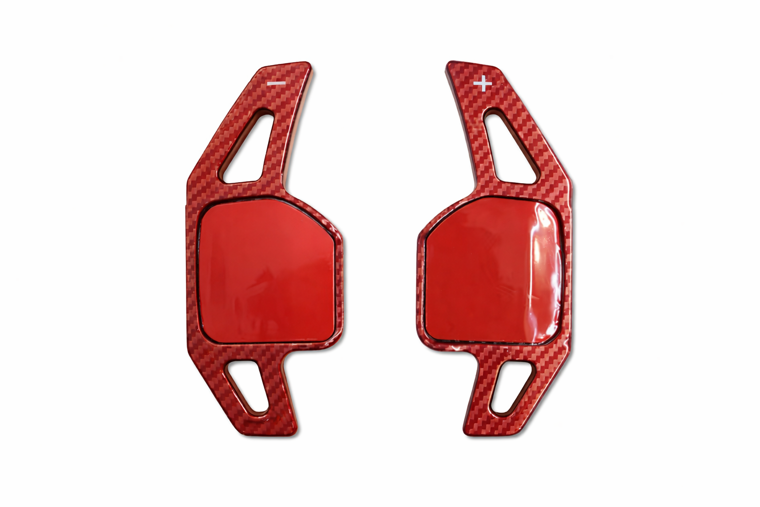 Carbon Fiber Paddle Shifter Extensions Compatible with Audi Steering Wheel – Red & Black Finish