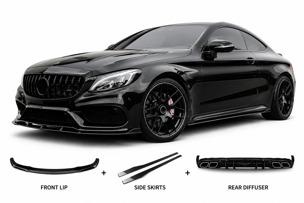 Complete Gloss Black Styling Kit for Mercedes C-Class Coupe/Cabrio C205 Pre-Facelift (2015–2018)