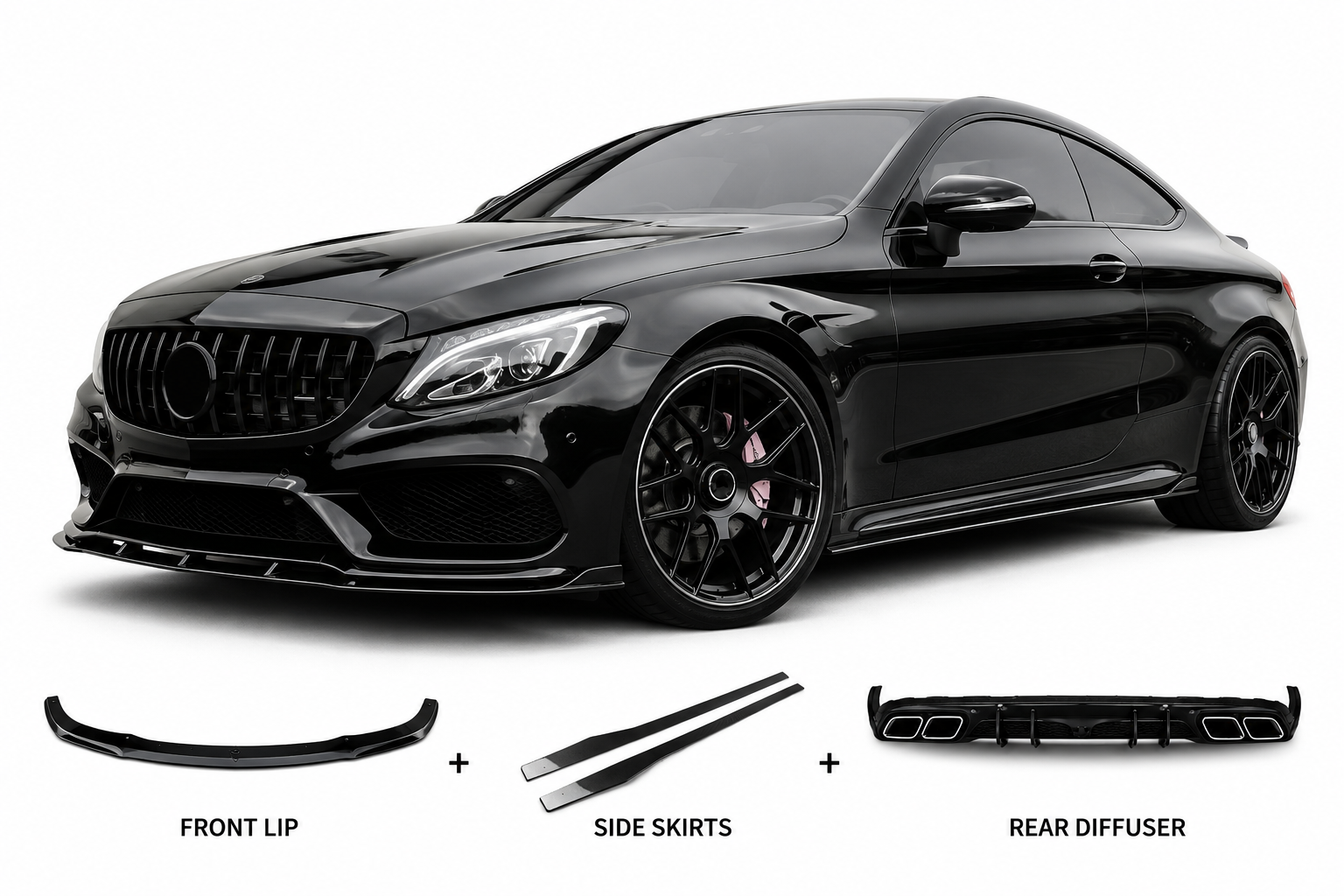 Complete Gloss Black Styling Kit for Mercedes C-Class Coupe/Cabrio C205 Pre-Facelift (2015–2018)